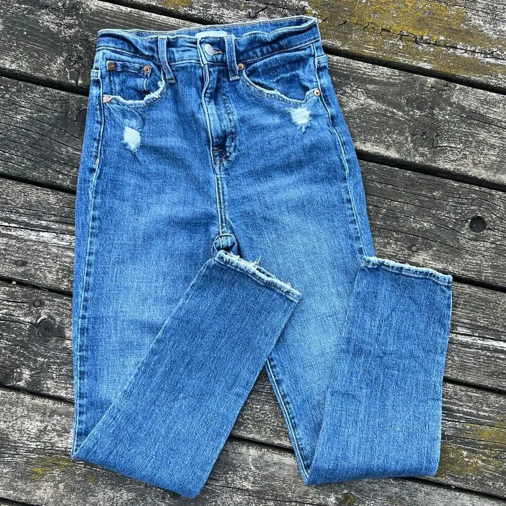 Pistola Skinny Jeans Women 25 Blue Distressed High Rise Raw Hem P6643CSF-LEY